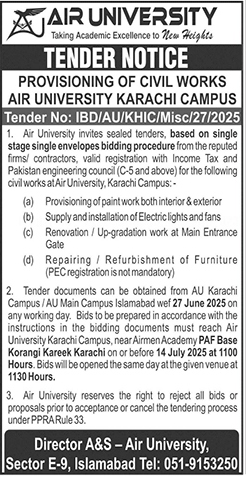 Air University Islamabad Tender Notice